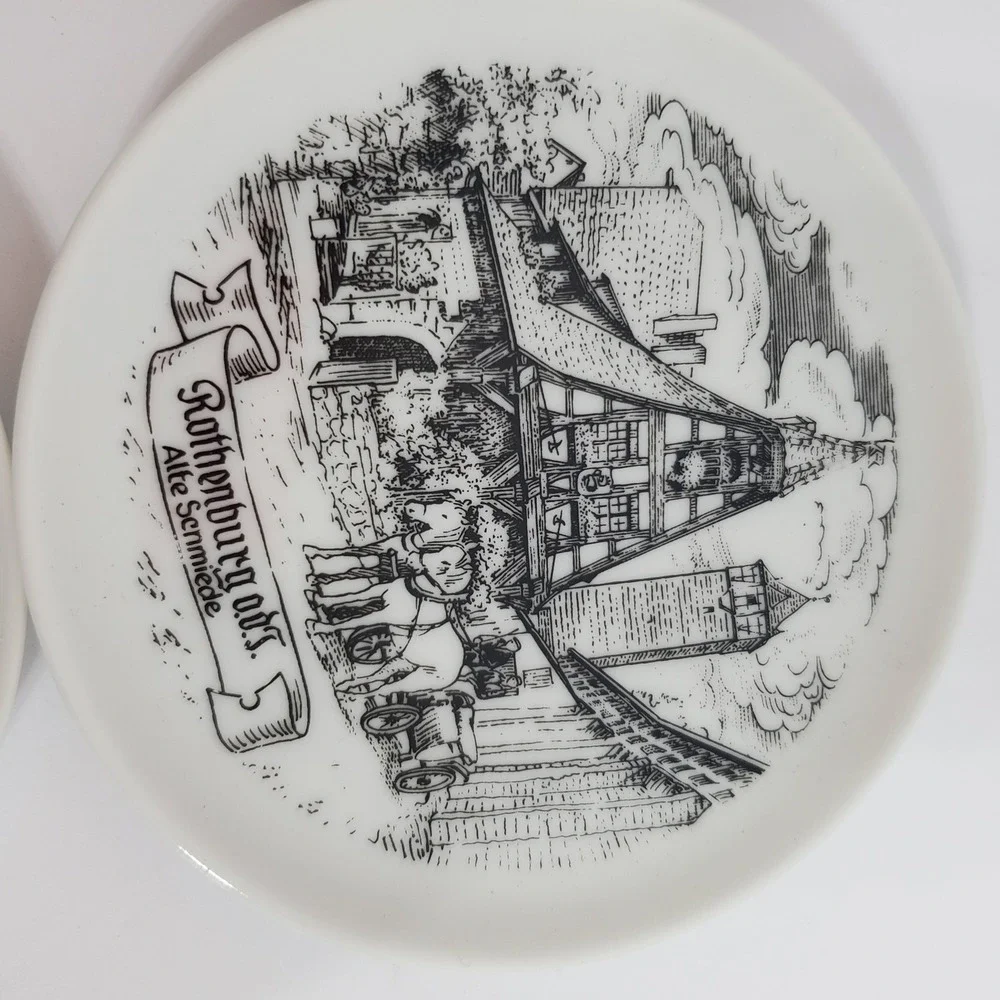 Royal Porzellan Bavaria KPM Coasters Set of 6 White Black Germany 4in Landmarks